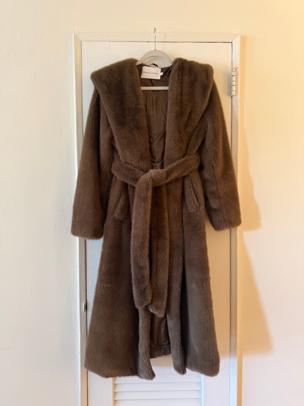 Rebecca Minkoff Brown Faux Fur Hooded Long Coat